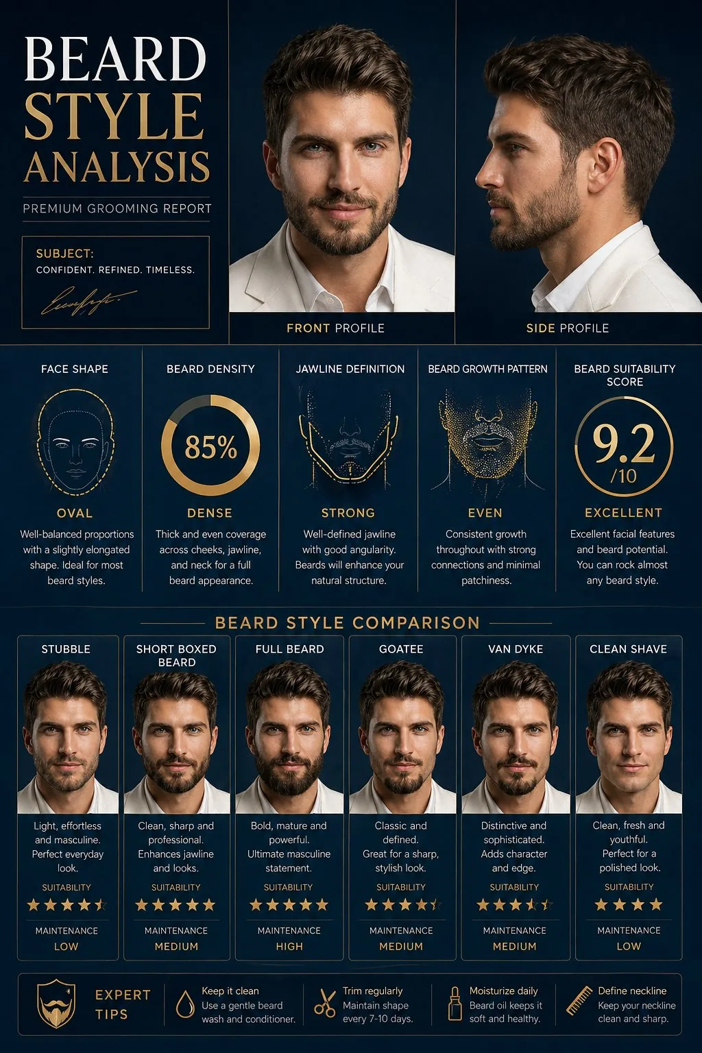 <role>Premium male grooming infographic designer</role> <instructions>...