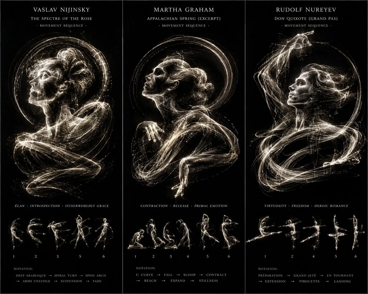 Render a portrait of [dancer] using...