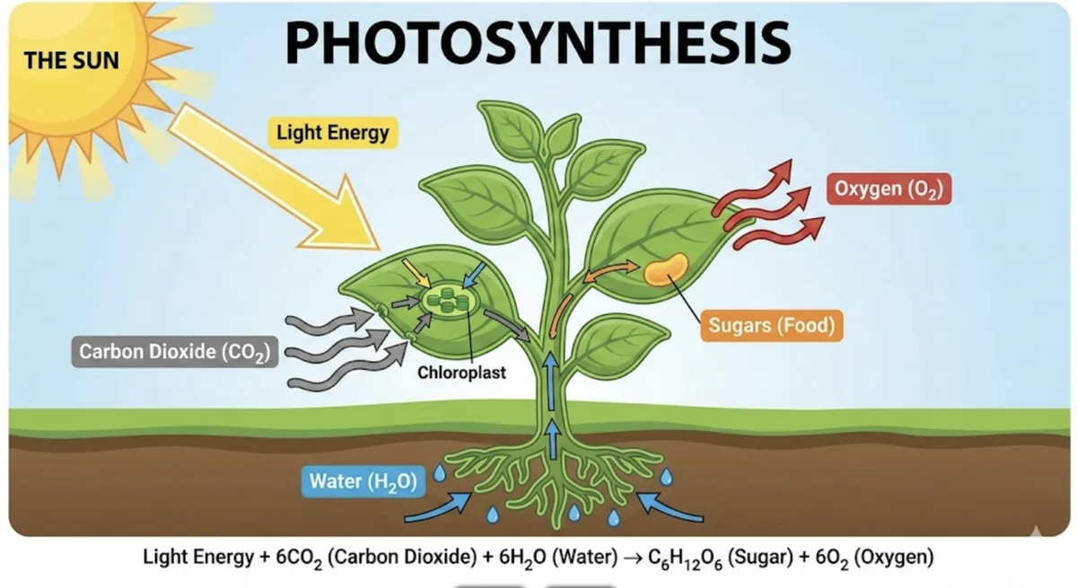 Create an educational infographic explaining [Photosynthesis]...