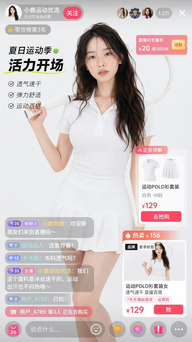 <role>Expert e-commerce livestream UI designer</role> <instructions>Create...