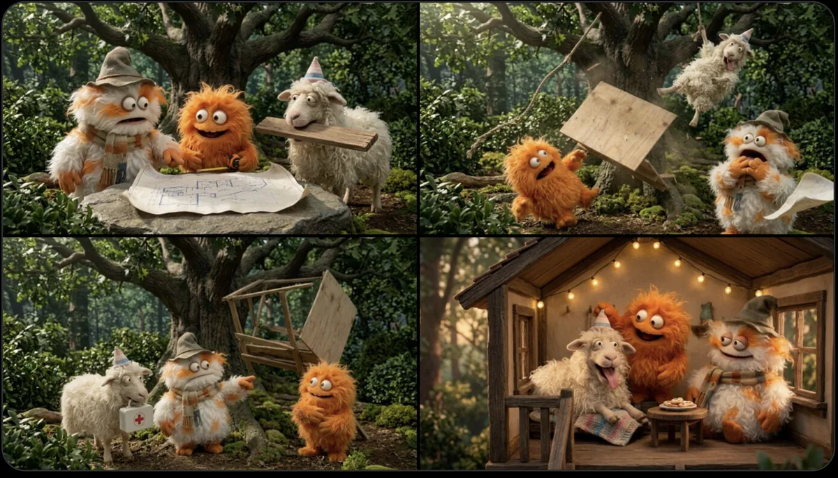 Create a funny 4-part story featuring...