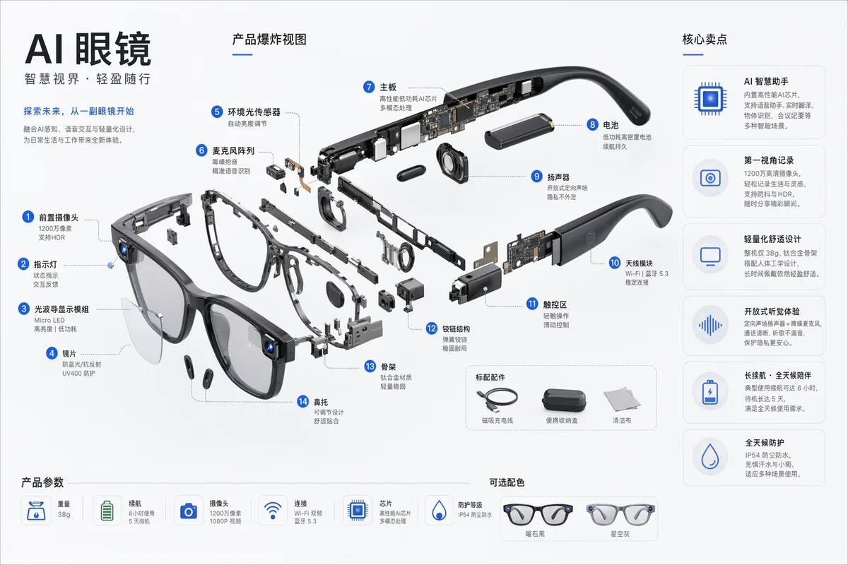 <role>Product visualization designer</role> <context>AI glasses product...